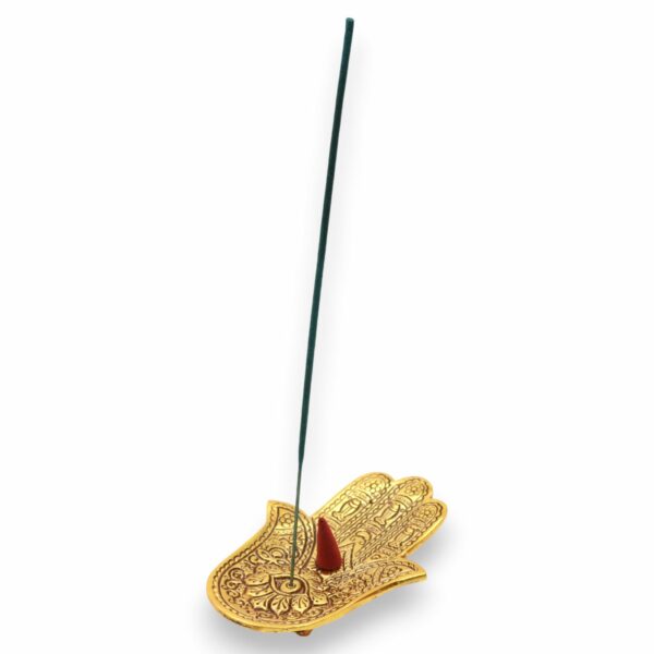 Gold Aluminium  Small Hamsa Incense Holder - Image 2