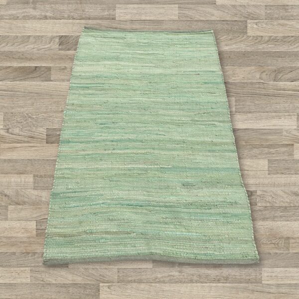 Small Indian Handloom Cotton Rug - Aqua - Image 2