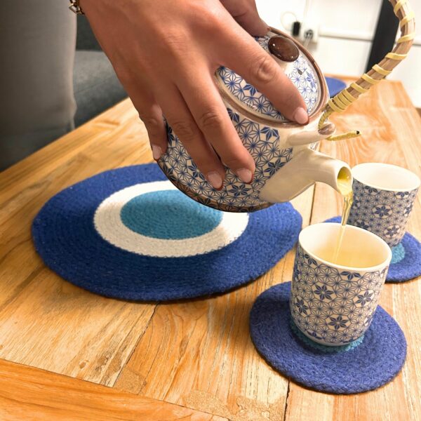 Set of Evil Eye Jute Rope Coasters & Mats (4 of each) - Image 2