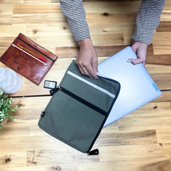 Canvas Travel Laptop Pouch - Olive - Image 6