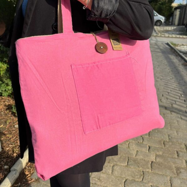 Jute & Cotton Reversible Big Bag - Pink - Image 2