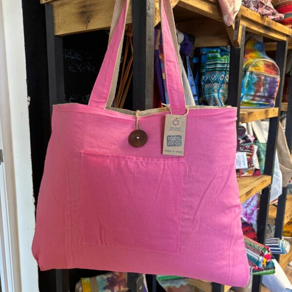 Jute & Cotton Reversible Big Bag - Pink - Image 4