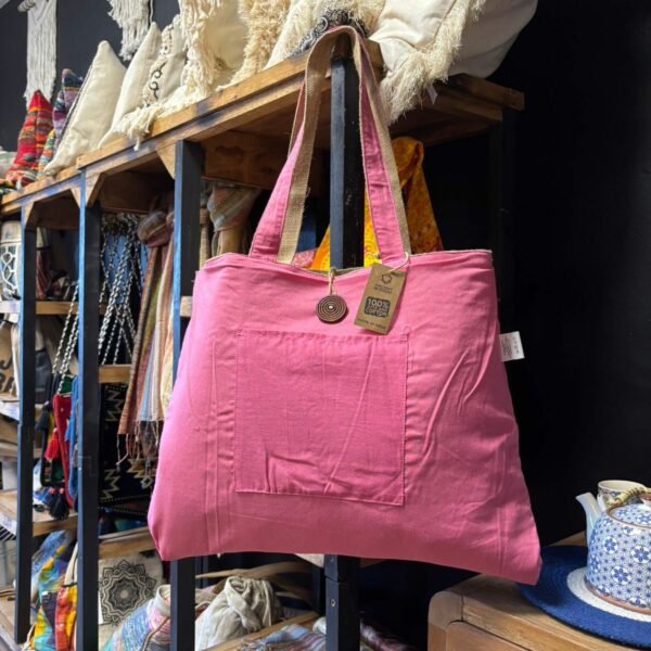 Jute & Cotton Reversible Big Bag - Pink - Image 5