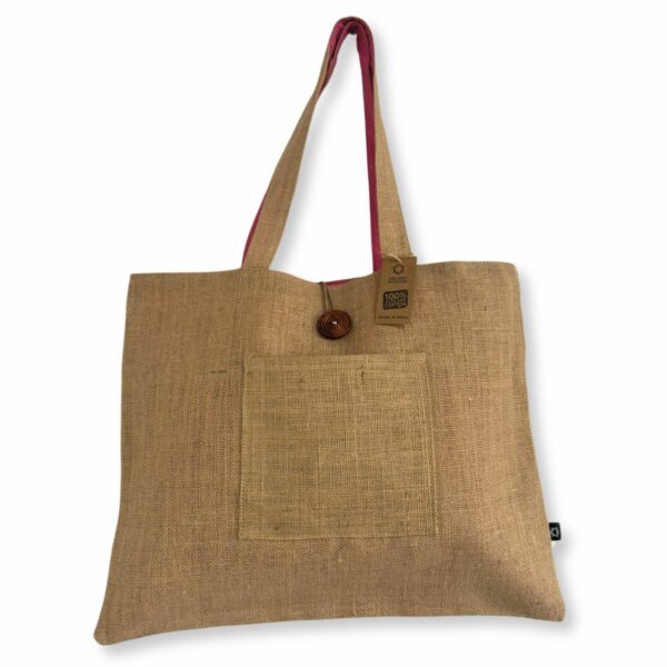 Jute & Cotton Reversible Big Bag - Pink - Image 6