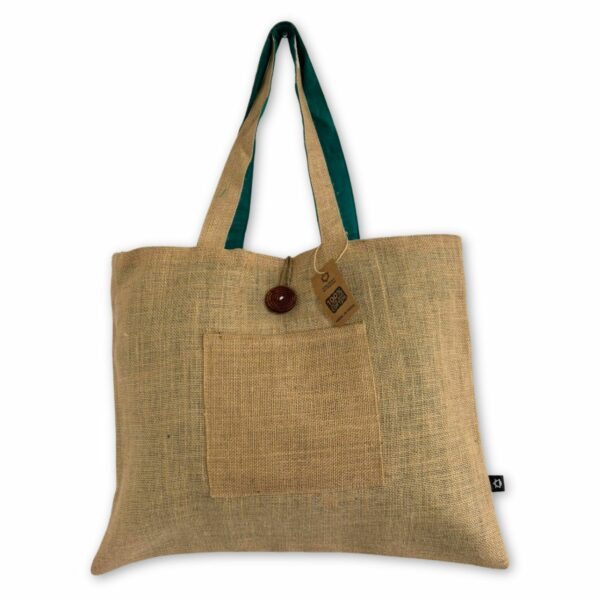 Jute & Cotton Reversible Big Bag - Teal - Image 2