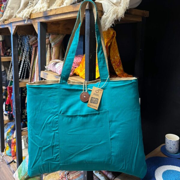Jute & Cotton Reversible Big Bag - Teal - Image 4