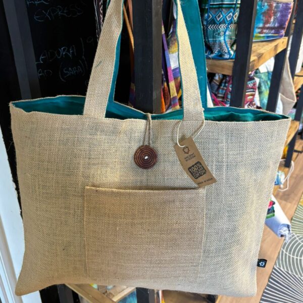 Jute & Cotton Reversible Big Bag - Teal - Image 5