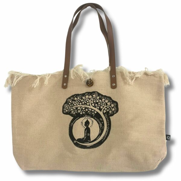 Natural Tote Bag Leather Handle - Buddha - Image 6