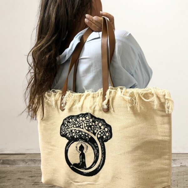 Natural Tote Bag Leather Handle - Buddha - Image 7