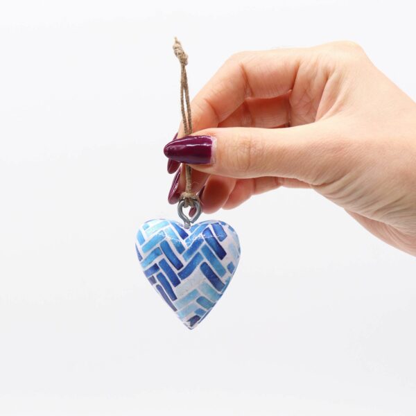 Small Decor Wood Heart -  Blue Stripes - Image 2