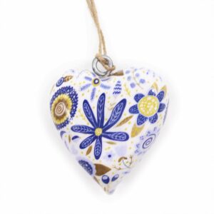 Lrg Decor Wood Heart -  Blue Floral