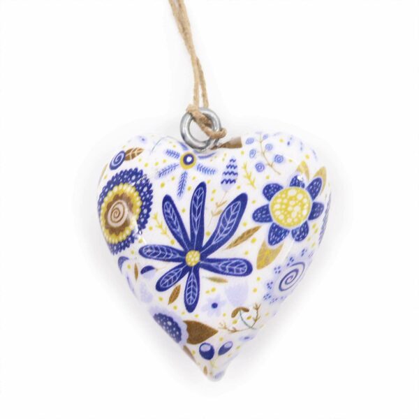Lrg Decor Wood Heart -  Blue Floral