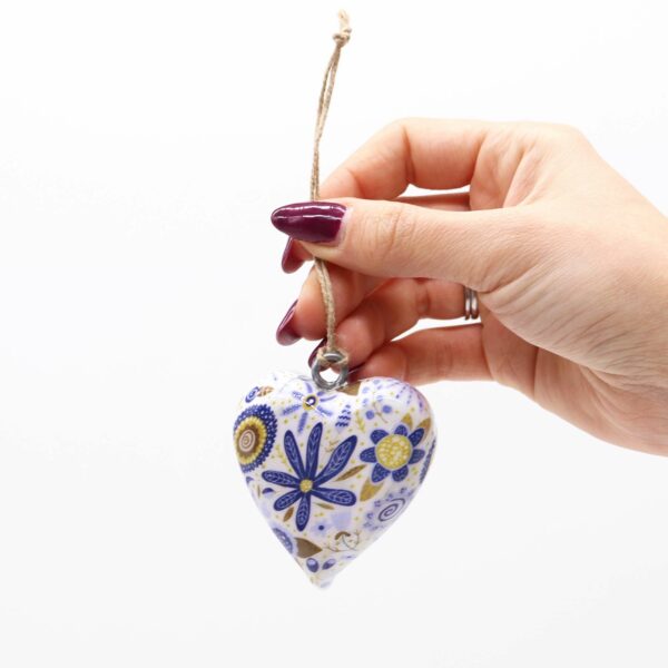 Lrg Decor Wood Heart -  Blue Floral - Image 2
