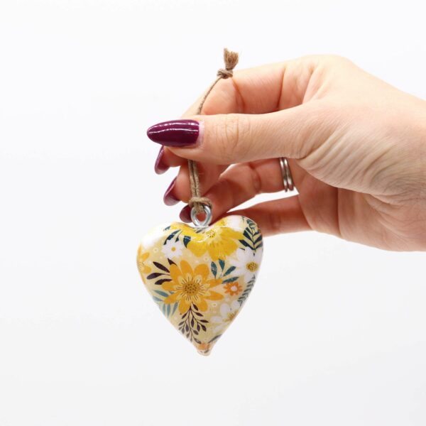 Lrg Decor Wood Heart -  Yellow Floral - Image 2