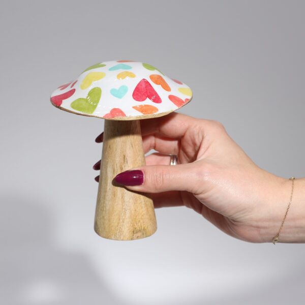 Small Wooden Mushroom - Pastel Hearts - Image 2