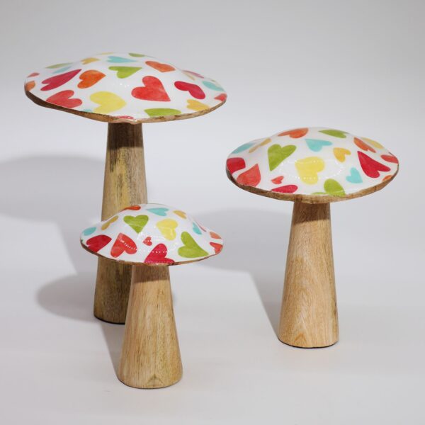 Large Wooden Mushroom - Pastel Hearts - Image 2