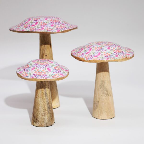 Large Wooden Mushroom - Pretty Floral - Image 3