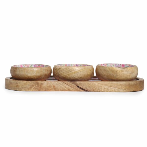 Mango Wood Tray with 3 Bowls - Pretty Floral - Image 5