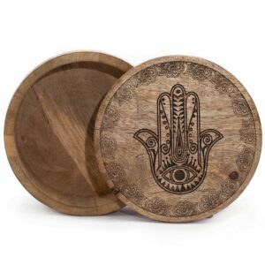 Big Round Box 17.5x7.5cm - Hamsa Black Engraved