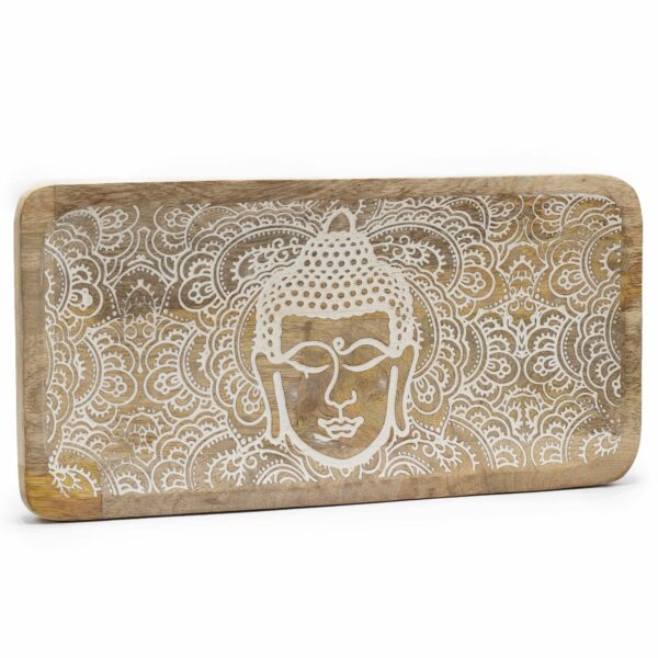 Long Tray 30x15x2.5cm - Buddha Face Whitewash
