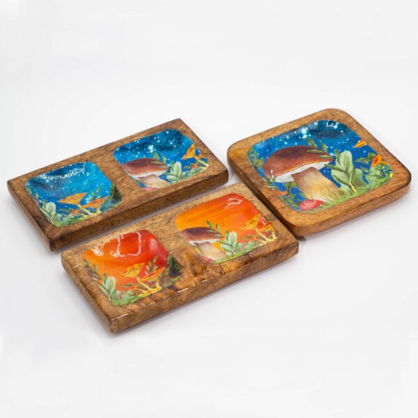 Big Square Trinket Tray 15x15x2.5cm - Mushroom Design Teal - Image 3