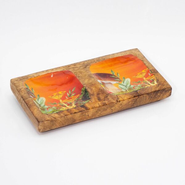 Double Trinket Tray 20x10x2.5cm - Mushroom Design Maroon - Image 4