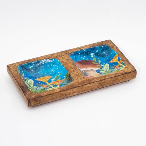 Double Trinket Tray 20x10x2.5cm - Mushroom Design Teal - Image 4