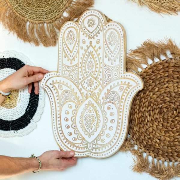 Mango Wood Hamsa Wall Plaque - Whitewash - Image 2