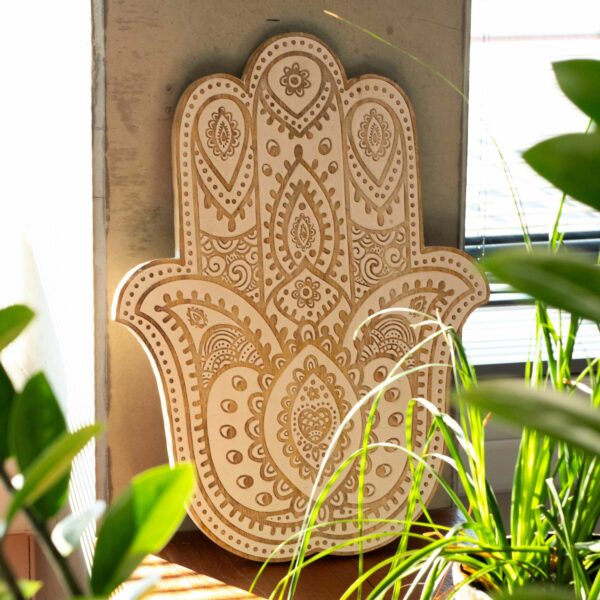Mango Wood Hamsa Wall Plaque - Whitewash - Image 3