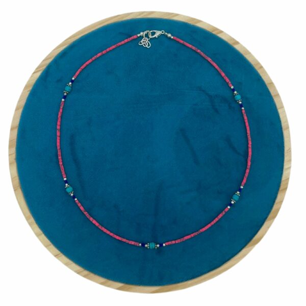 Nepalese Extra Fine Gem Necklace - Pink Coral & Turquoise Beads - Image 2