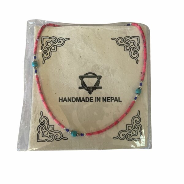Nepalese Extra Fine Gem Necklace - Pink Coral & Turquoise Beads - Image 3
