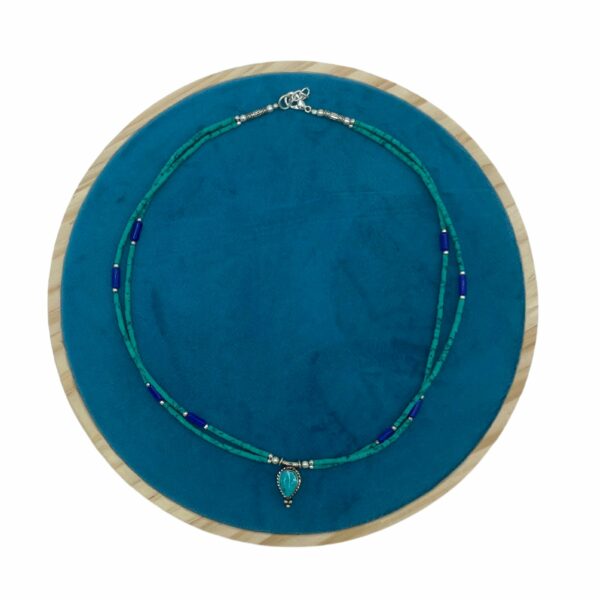 Nepalese Extra Fine Two Line Necklace - Lapis & Malachite Pendant - Image 2