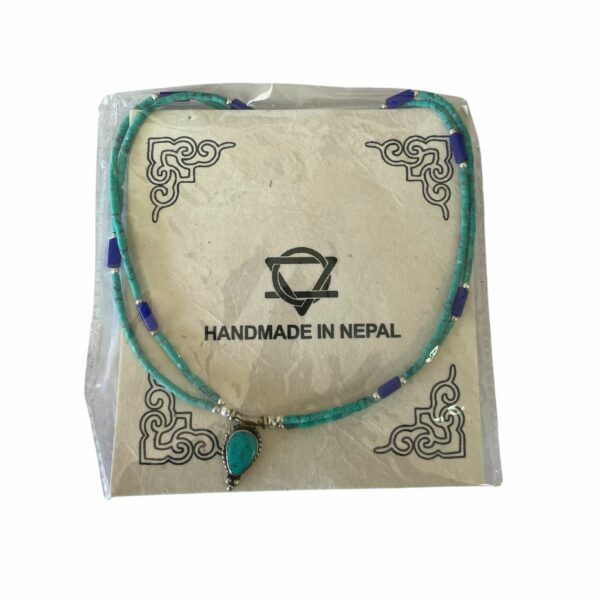 Nepalese Extra Fine Two Line Necklace - Lapis & Malachite Pendant - Image 3