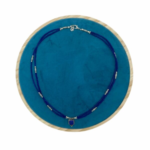 Nepalese Extra Fine Two Line Necklace - Blue Onyx & Lapis Pendant - Image 2