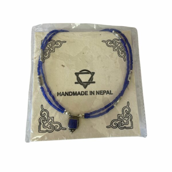 Nepalese Extra Fine Two Line Necklace - Blue Onyx & Lapis Pendant - Image 3
