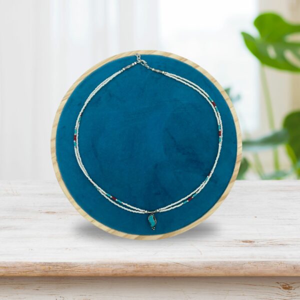 Nepalese Extra Fine Two Line Necklace - Pearl & Turquoise Pendant - Image 2