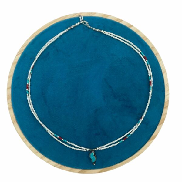 Nepalese Extra Fine Two Line Necklace - Pearl & Turquoise Pendant - Image 3