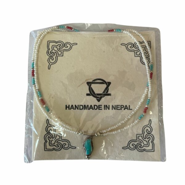 Nepalese Extra Fine Two Line Necklace - Pearl & Turquoise Pendant - Image 4