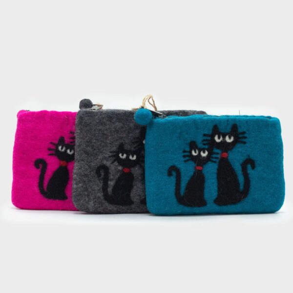 Natural Felt Zipper Pouch (asst) - Two Cats - Image 2