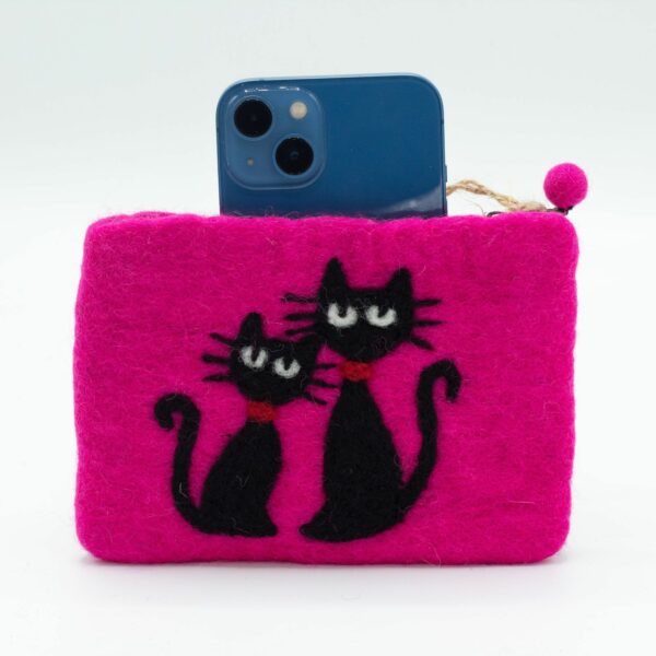 Natural Felt Zipper Pouch (asst) - Two Cats - Image 3