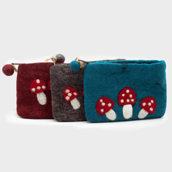 Natural Felt Zipper Pouch (asst) - Wild Mushrooms - Image 2