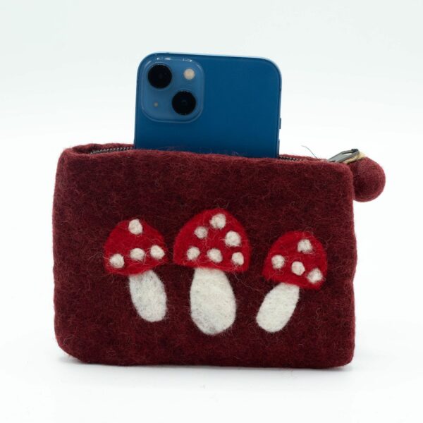 Natural Felt Zipper Pouch (asst) - Wild Mushrooms - Image 3