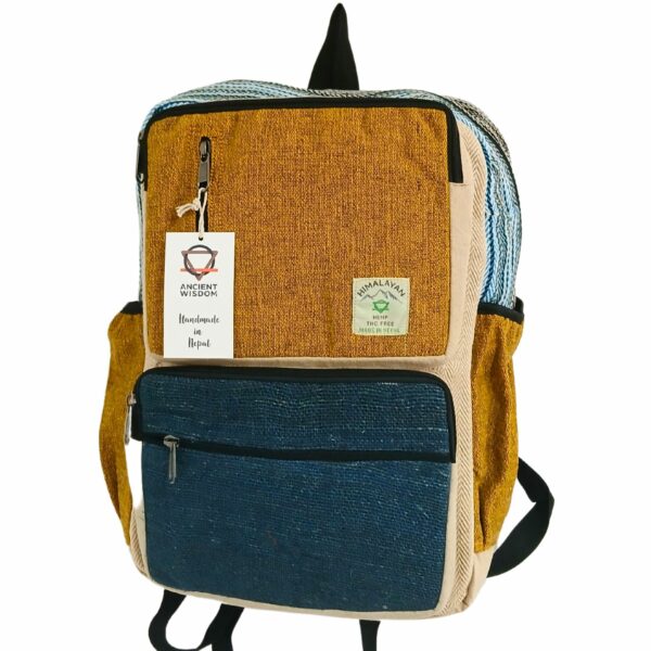 Large Boxy Hemp Backpack - Teal & Tumeric - Image 2