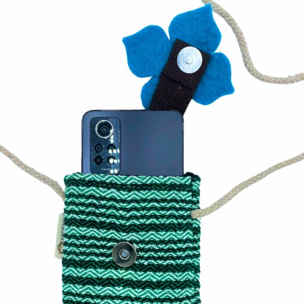 Phone Holder Bag Stripes Green  - flower decor - Image 2