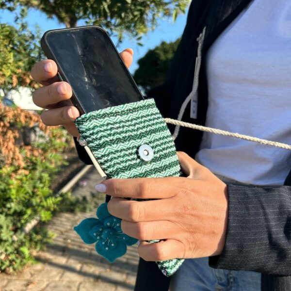 Phone Holder Bag Stripes Green  - flower decor - Image 3