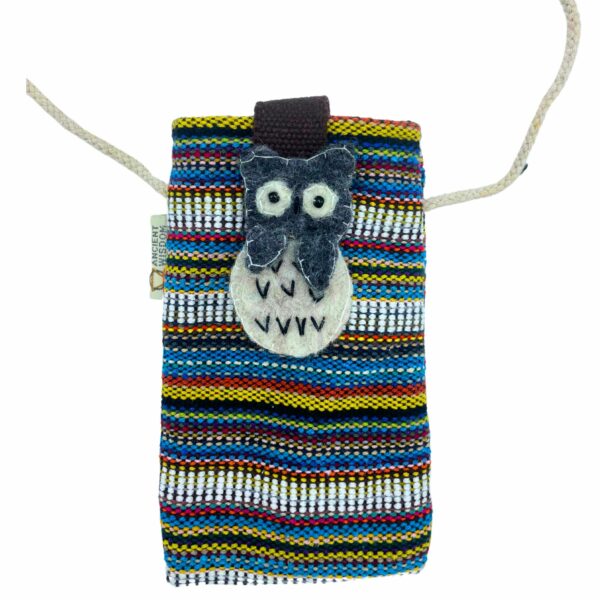Phone Holder Bag Stripes Multi and White  - owl decor - Image 4