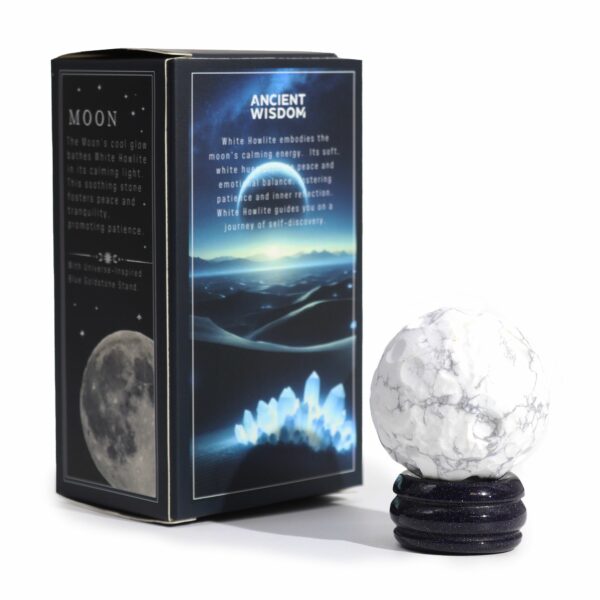 White Howlite Planet on a Sola Goldstone Stand (MOON) - Image 7