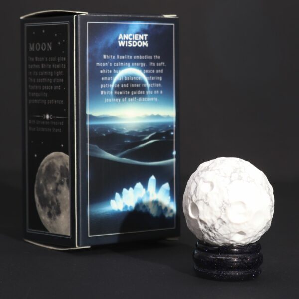 White Howlite Planet on a Sola Goldstone Stand (MOON) - Image 10
