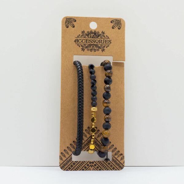 Mens Premium Bracelet Sets -  Black & Tans (asst) - Image 2