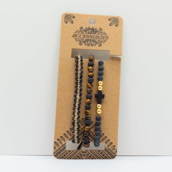 Mens Premium Bracelet Sets -  Black & Tans (asst) - Image 3